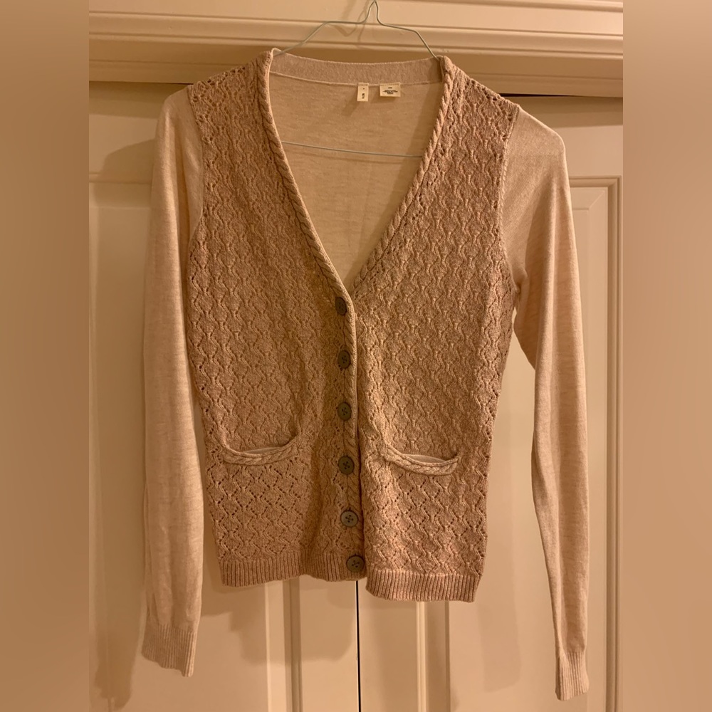 Moth Anthropologie Pink & Beige/Cream Button Sweater